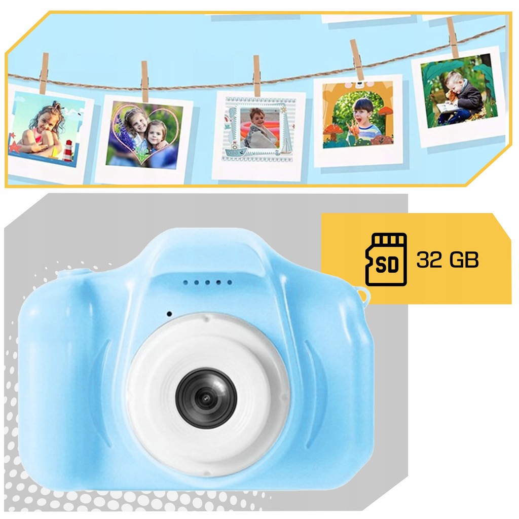 APARAT Fotograficzny CYFROWY DLA Dziecka DZIECI NIEBIESKI gry + KARTA 32GB Kod producenta fotografia cyfrowa aparat